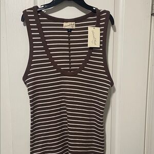 Universal Thread Brown & Cream Striped Scoop Neck Tank